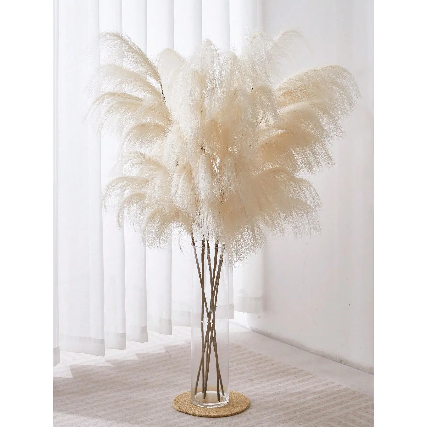 1pc Faux Pampas Grass Decor Beige 51"/4.3ft Tall Fake Pompas Floral Large Artificial Pompous Grass Branches Fluffy Fake Plants Floor Vase Filler For Kitchen Home Wedding Boho Decoration