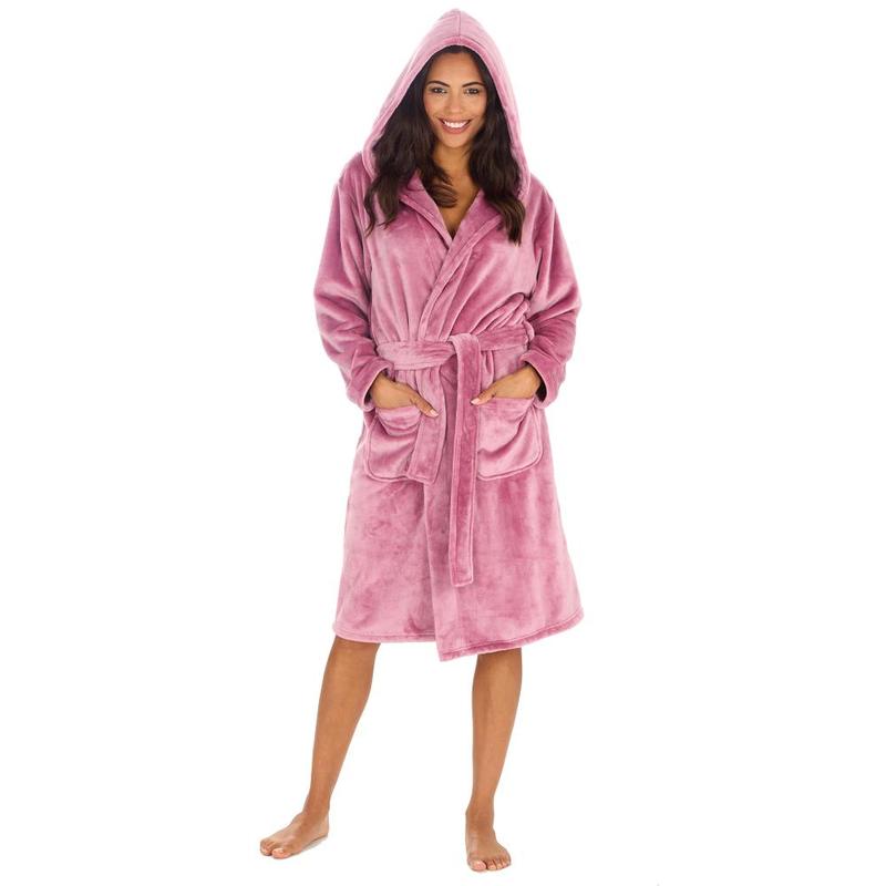 Luxury Blush Pink Womens Hooded Dressing Gown Shimmer Plush Fleece Housecoat S M L XL  Nightgown for Her Robe with Hood Chic Birthday Gift Loungewear Nightwear Lady Minimalist Basic 2