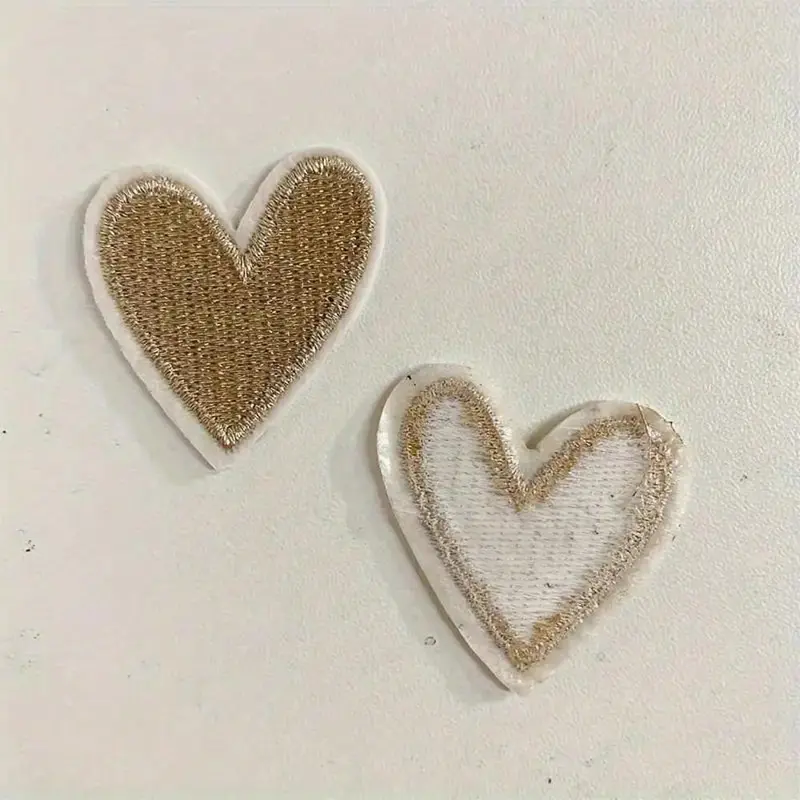 5/10pcs Golden Heart Embroidery Patches, Iron-On/Sew-On Appliques For DIY Clothing And Fabric Crafts Embroidery Kit Sewing Accessories 3