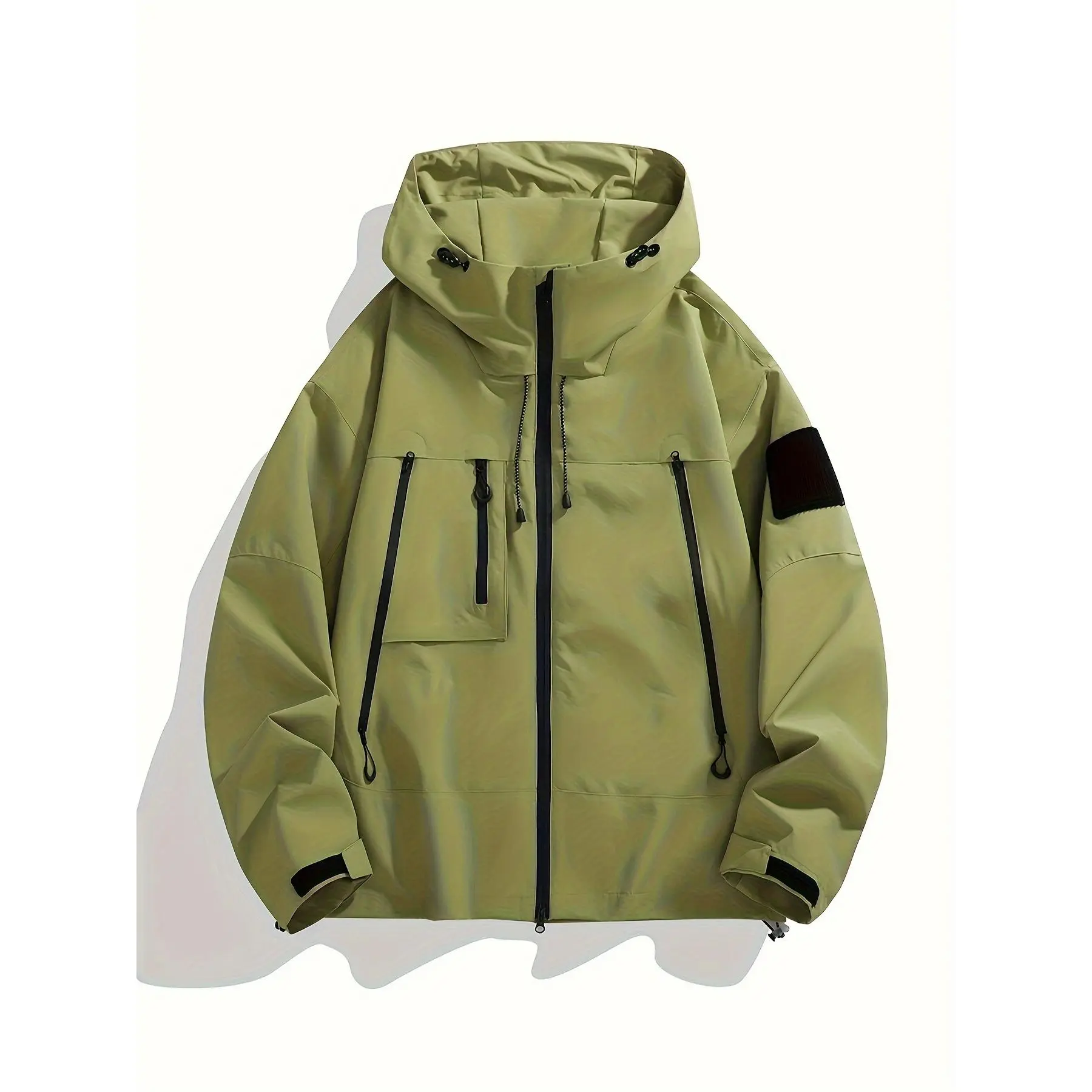 Men's Casual Softshell Jacket with Hood, 100% Polyester Windproof Water-Resistant, Outdoor Hiking Tactical Jacket, Non-Stretch Fabric Solid Color, Spring/Fall Season, Multiple Pockets nocta  jacket