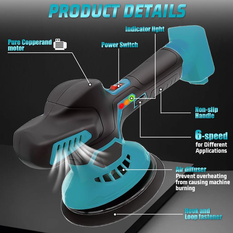 Cordless Car Buffer Polisher for Makita Battery, Polisher Kit Electric Polishing Machines Compatible with Makita 18v - 150MM 6 Speed ​​Car Buffer Polishing for Auto Detailing/Polishing/Waxing, with 16 Polishing Accessories 5