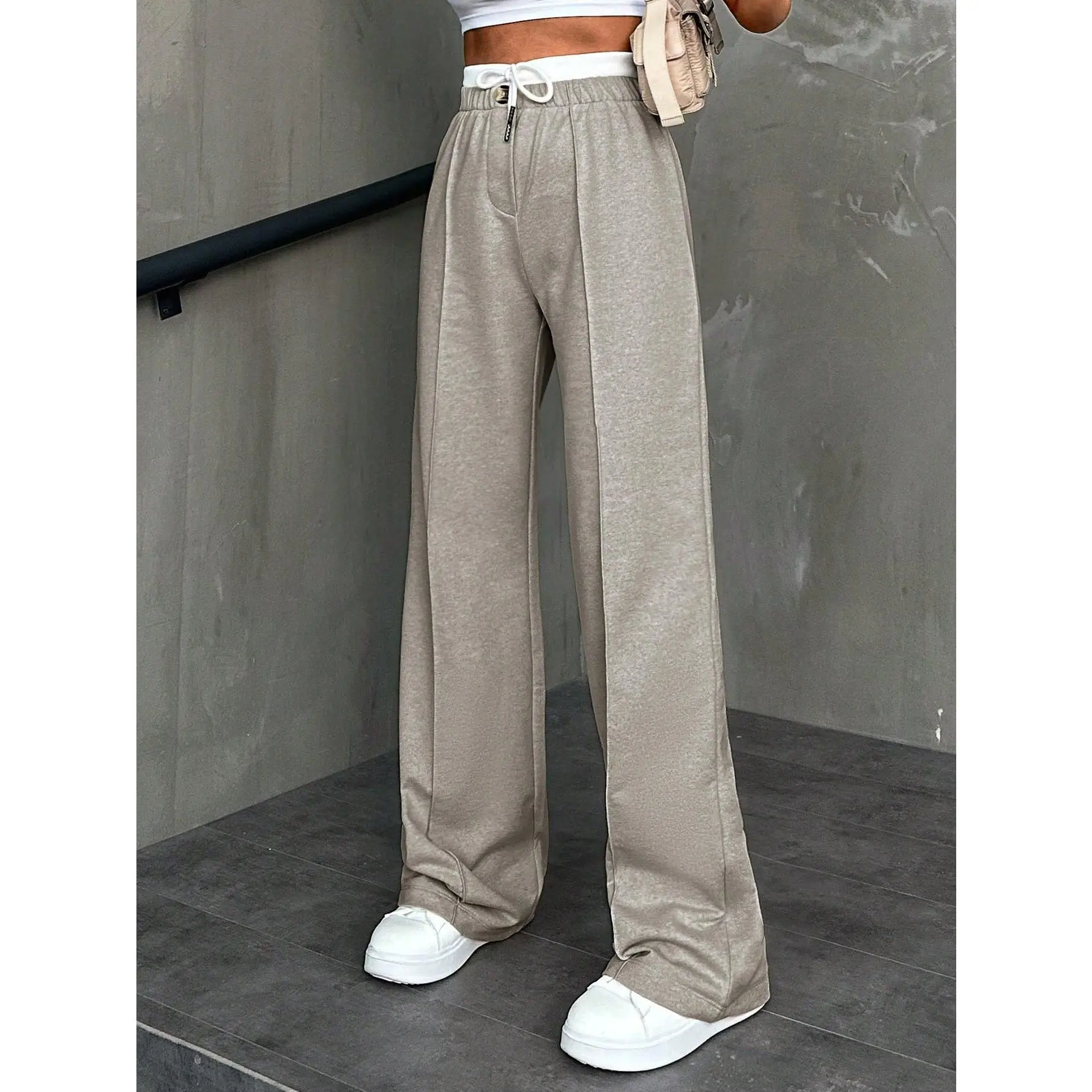 Women's BottomsWomen CottnLine Drawstring Waist Front Button Pants[S12]