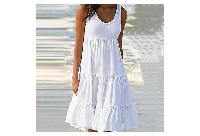 Product Introduction of Women Causual  Sleeveless Ruffles Mini Dress Boho Solid Beach Sundress Oversized Loose Dress  Summer Casual Womenswear Basic Minimalist 2
