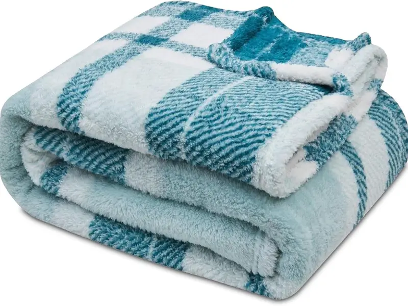 Fluffy Check Throw 130 x 180cm Extra Large Teddy Fleece Sofa Set Bed Blanket Christmas Throw Soft & Cozy Thermal Warm Checkered Travel Throws Blush Pink Green Charcoal Rust 4 Elegant Colors 1