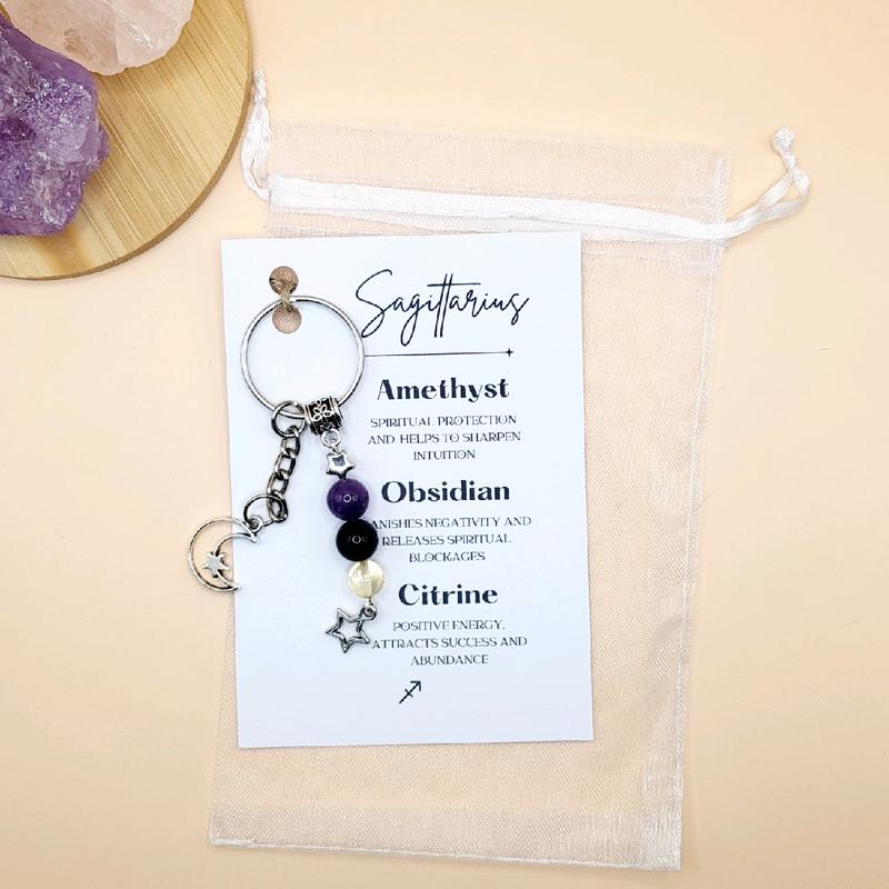 Sagittarius Gemstone Keyring, Zodiac Crystal Keychain 3