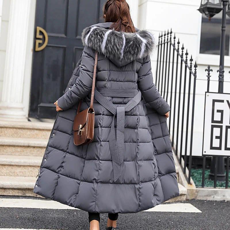Product Introduction of 【2025】Long Down Cotton Parkas Coat Female New Winter Over Knee Loose Large Fur Collar Hooded Warm Thick Parkas Women  Padded Overcoat Jackets Tops 1