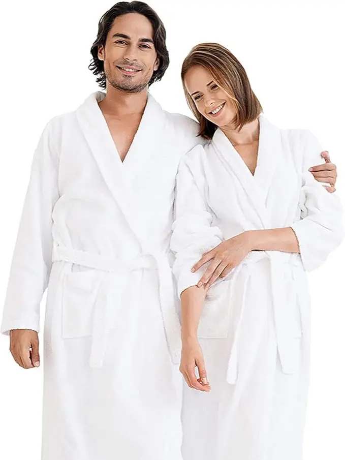 Men And Women White Terry Towel Bathrobe  Dressing Gowns Unisex Shawl Collar Robe 100% Egyptian Cotton Waffle Bathrobe for Womens Beach Body Wrap Spa Hotel Sleepwear Comfort