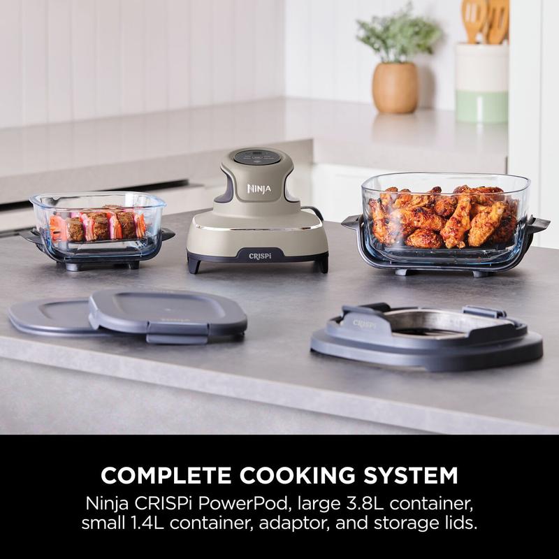 Ninja CRISPi Portable Air Fryer, 3.8L, 4-in-1: Air Fry, Roast, Keep Warm, Recrisp, Space Saving Compact Design, 6 Portions, 2x Removable Glass Containers & Lids, 1700W, 4