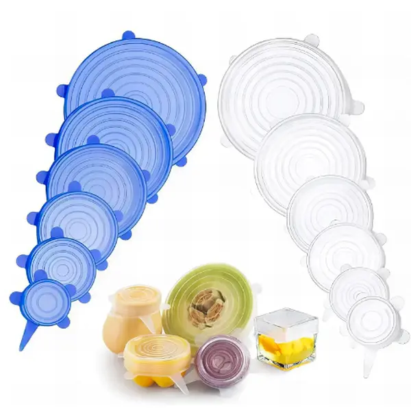 Stretching Silicone Food And Bowl Covers, Microwave Food Cover, Eco-Friendly Silicone Stretch Lids for Cups Cans & Tins, Food Huggers, 12 Pack