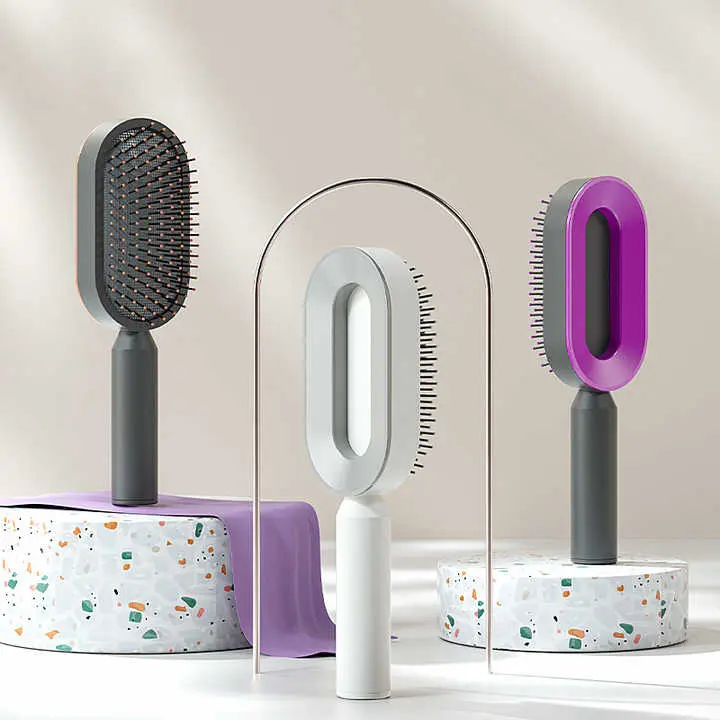 Self Cleaning Hair Brush For Women, Press Type Hair Detangler Brush, High-End Air Cushion | Effortless One-Click Cleaning | Durable ABS Handle | Ideal for Normal Hair | Home Styling Essential Haircare Heatless