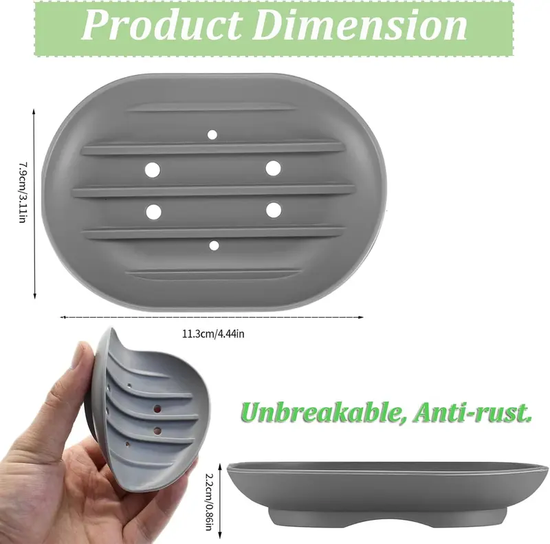 2PCS Silicone Soap Dish, Anti-Slip Soap Holder Flexible, Non-slip and Portable Shower Soap Box, Self Draining Shower Soap Dish for Shower, Bathroom, Kitchen Sponges, Easy Cleaning 1