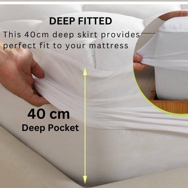 Quilted Mattress Protector 40cm Extra Deep Fitted Mattress Cover, 200 GSM Triple Filled Mattress Protector with Elastic Skirt, Breathable and Noiseless Bed Cover, Machine Washable (White) Soft luxury bedding  set bed  accessories cute  bedding  sets 4