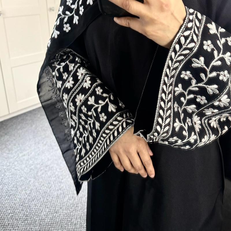 Mariam Flower Abaya, Embroidered Abaya With Free Scarf 3