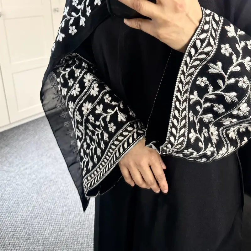Mariam Flower Abaya, Embroidered Abaya With Free Scarf 2
