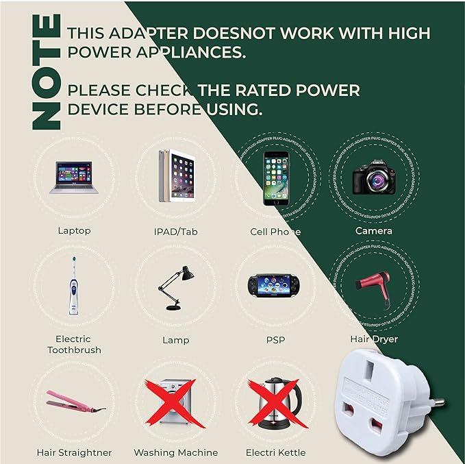 Pack of 5 Travel Adaptor 3 Pin to 2 Pin Type 4