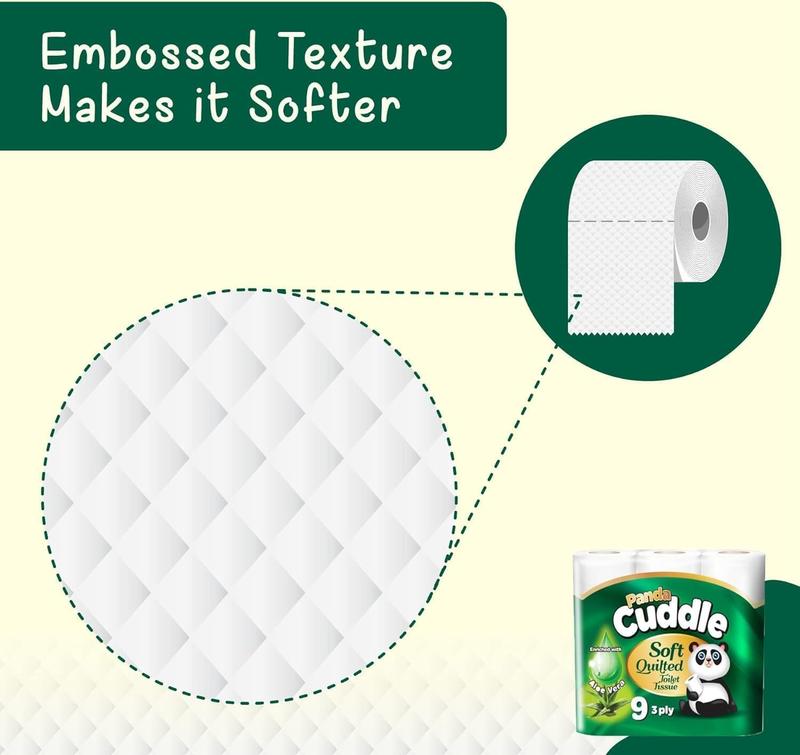 45 / 90 / 135 Panda Classic / Aloe Vera / Lemon Scented Fragranced Soft Quilted Gentile Toilet Tissue Paper Rolls 3 Ply Embossed Loo Roll Bathroom Paper Super Thick 200 Sheets Value Family Bundle Pack Personal Wall 6