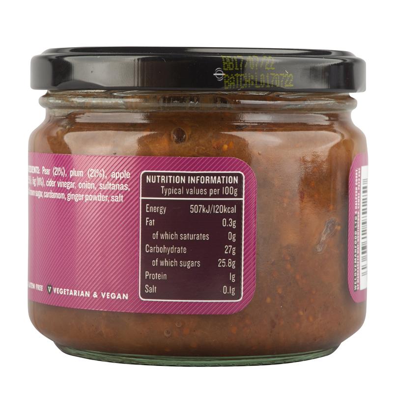 Pear, Apple, Fig & Plum Chutney:  Add it to your cheese platters for a traditional accompaniment, spread it on sandwiches for an extra burst of flavour, or use a spoonful in stews to enhance their taste profiles. 6