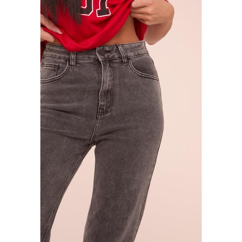 Venus Womenswear Rebellious FashionStretch Mid Waist Straight Leg Frayed Hem Denim Jeans 3
