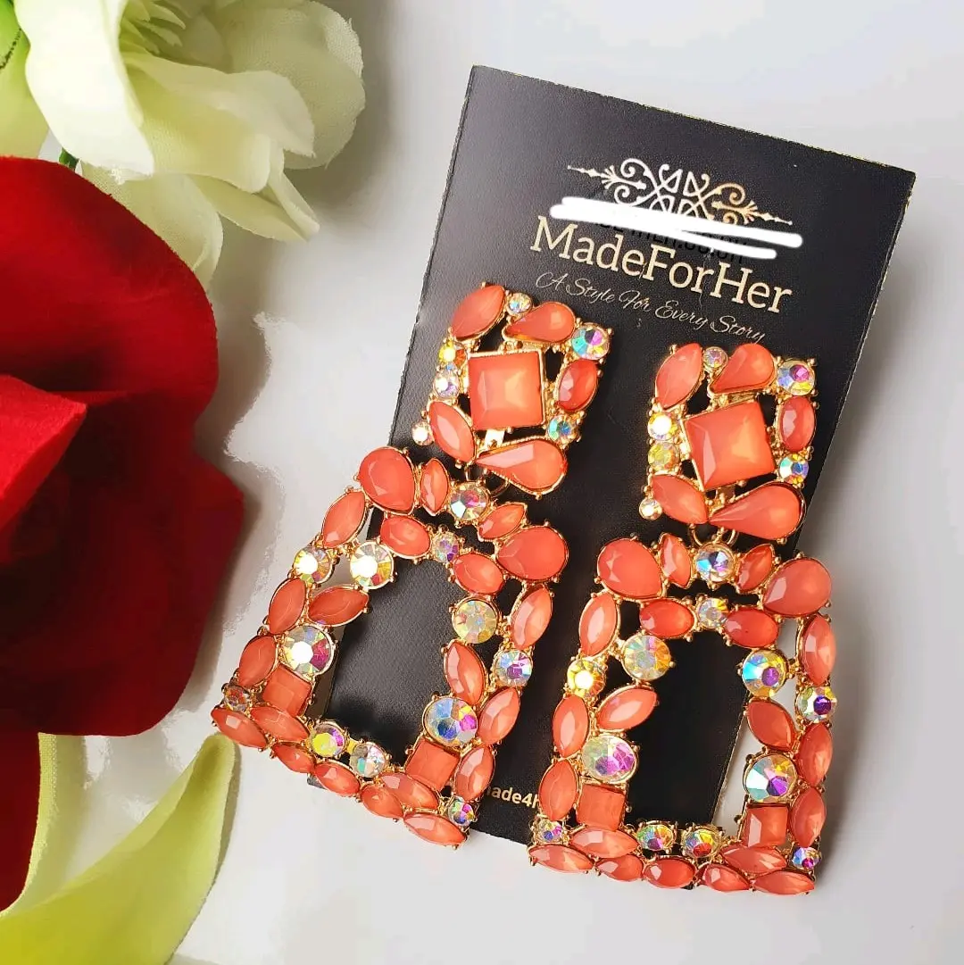 Orange Bejewelled Bella Earrings