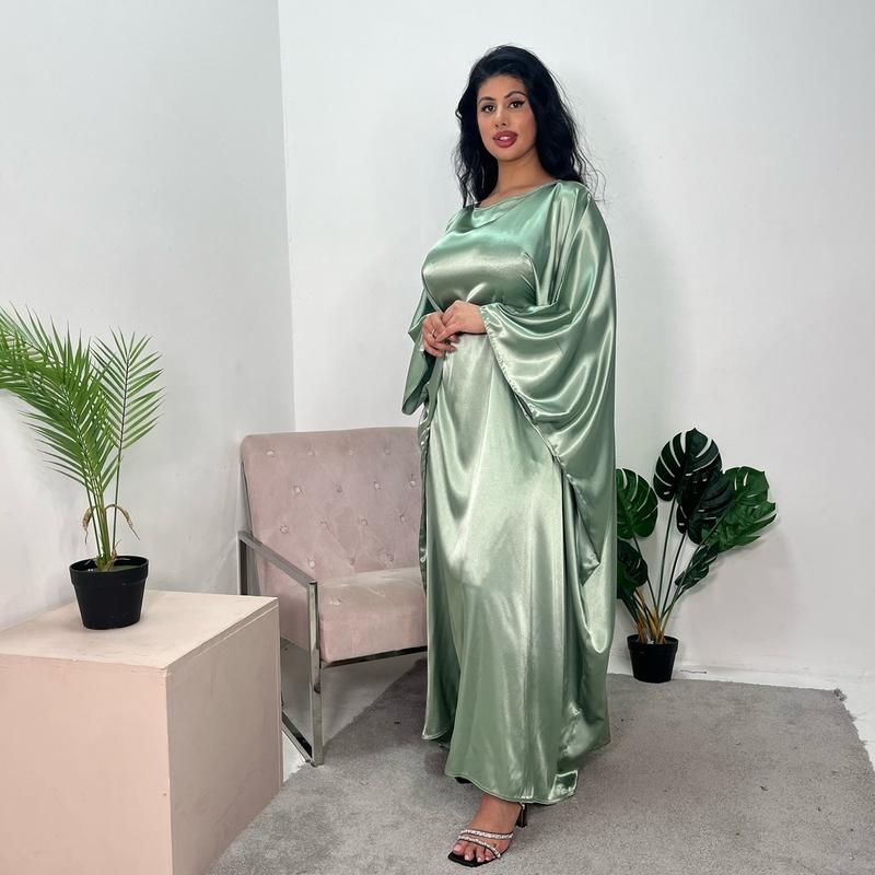 Ladies plain quality satin kaftan dress onesize uk 6-20 abaya lover 4