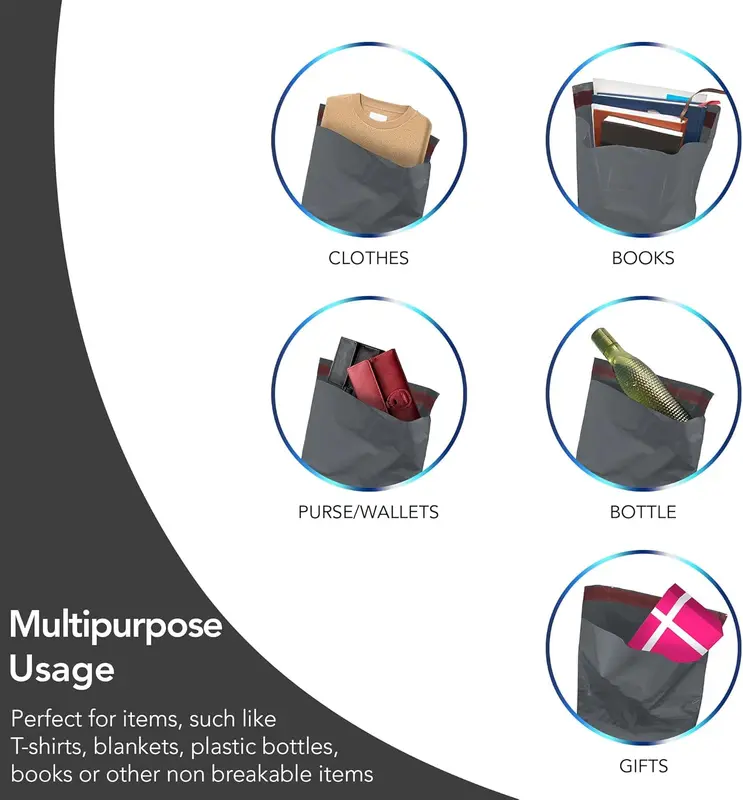 50 Mixed Grey Parcel Bags, 5 Sizes, 10 Each, Self Seal Small to Large Mailing Bags stationery  school 2