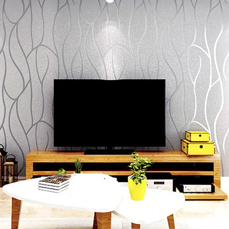 Livingandhome Embossed Wallpaper Non-Woven Wave Stripes Roll 3D Embossed Wave Wallpaper Silver Glitter Wallpaper Feature Striped Modern Geometric Patterned Taupe for Livingroom Bedroom Kitchen 2