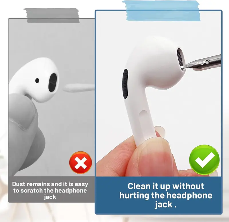 AirPod Cleaning Kit,3-in-1 Cleaning Pen Electronics Cleaning Brush Earphones Cleaner Accessories, Earphone Cleaning Kit,Wireless Earbuds Clean Penwith Soft Brush, Sponge, Metal Tip(White) 4