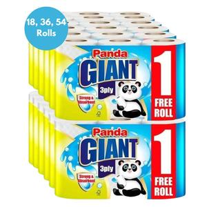 Panda Giant 3 Ply Thickness Paper Towel | Extra Strong, Absorbent, Tough, Durable, Super Absorbent Kitchen Roll | Multipurpose Bulk Pack (18) Household Family Pack Disposable Cleaning Sheets Wipes
