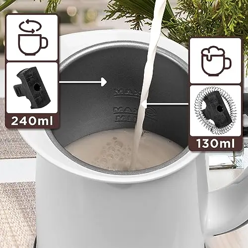 Duronic Milk Frother Electric MF130, Coffee Milk Frothers Steamer, Automatic Hot and Cold Foam Maker Hot Chocolate Machine with Milk Heater and Warmer for Cappuccino, Lattes, Coffees and Matcha 2