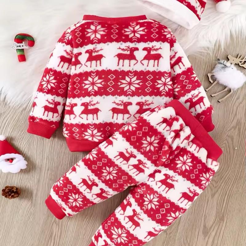 Christmas Print 3 Pcs Sleepwear, Warm Soft Comfortable Pajamas for kids, Best Christmas Gift 8