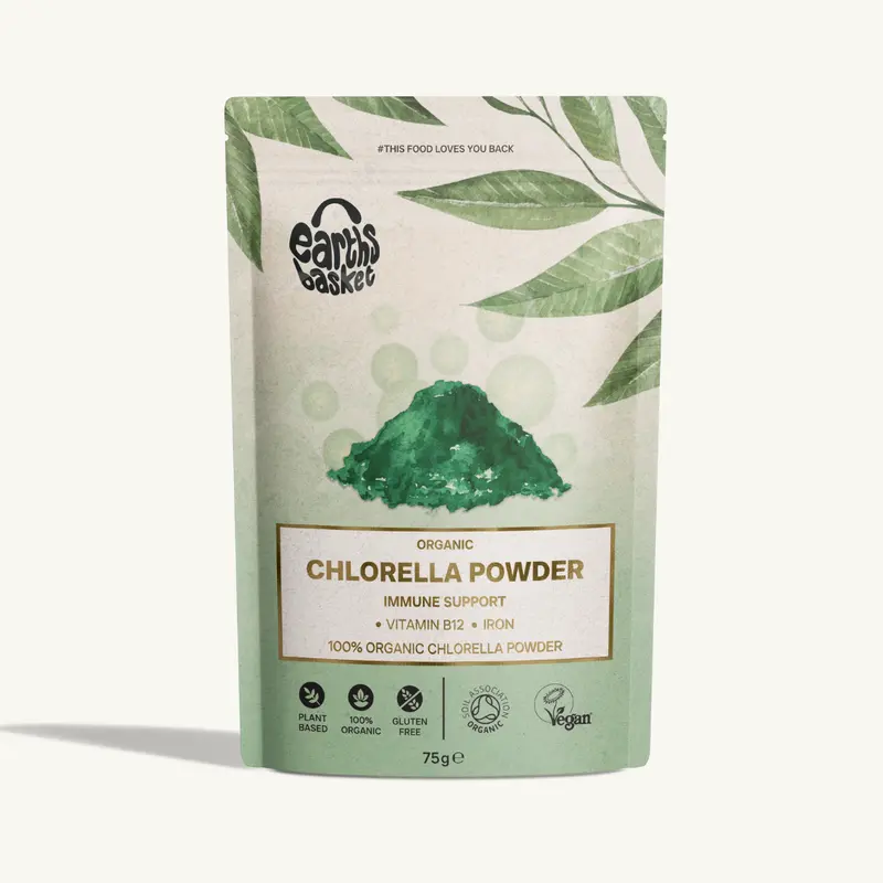 Earths Basket Organic Chlorella Powder 75g, Broken Cell Wall, Immunity Support Healthcare Edible Supplement Dietary Fitness Health Optimum 0