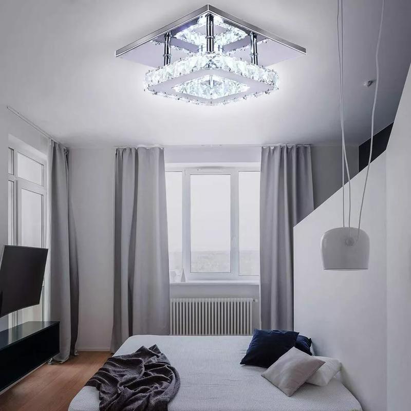 Crysta Ceiling LED Ceiling Lights Crystal Flush 21cm 12W 6000K Cold White Square Stainless Steel Mini Ceiling Lamp Crystal Chandelier Pendant Lighting Fixture for Bedroom, Kitchen, Living Room and Hallway crystal  light 3