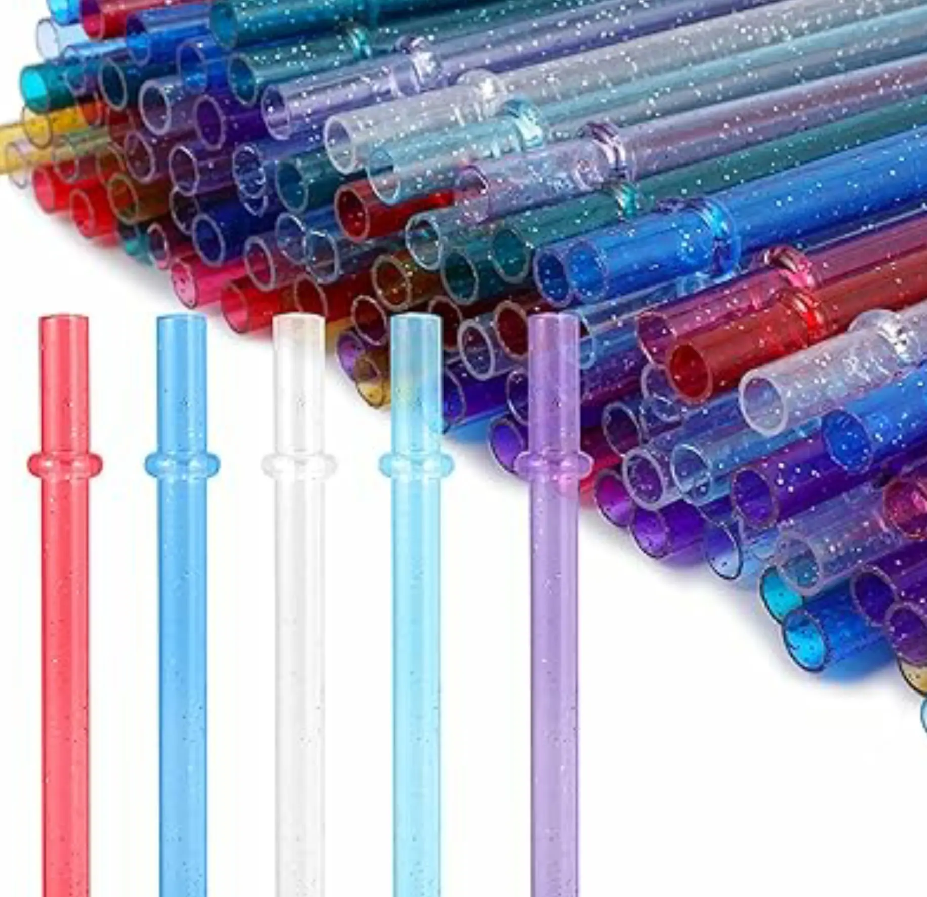 Reusable Coloured Plastic Glitter Straws (9inch) Colorful Drinkware Accessory for Beverage Tumblers