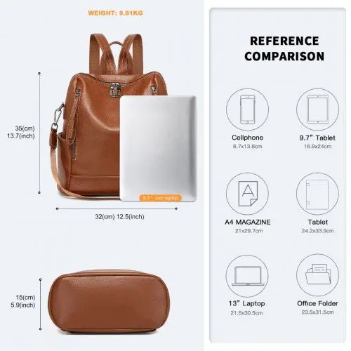 BPM2438 - Miss Lulu Women's Convertible PU Leather Backpack & Shoulder Bag – Versatile 2-in-1 Design - Brown 5