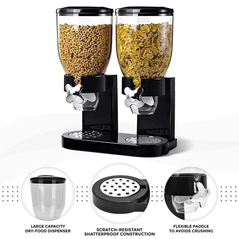 Kids Double Cereal Dispenser Kitchen Dry Food Storage Plastic Container Bowl Machine Utensils Pasta Porridge 2