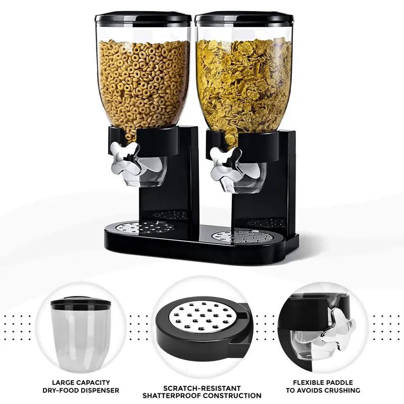 Kids Double Cereal Dispenser Kitchen Dry Food Storage Plastic Container Bowl Machine Utensils Pasta Porridge 2