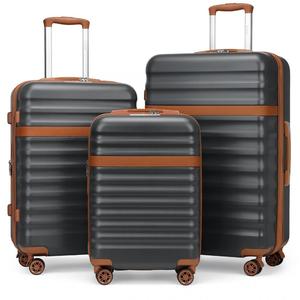 [MissLulu Bags] Ribbed Design Expandable ABS+PC Luggage Set 20"/24"/28" Durable Hard Shell Suitcases with TSA Lock for Secure Travel - Grey&Brown