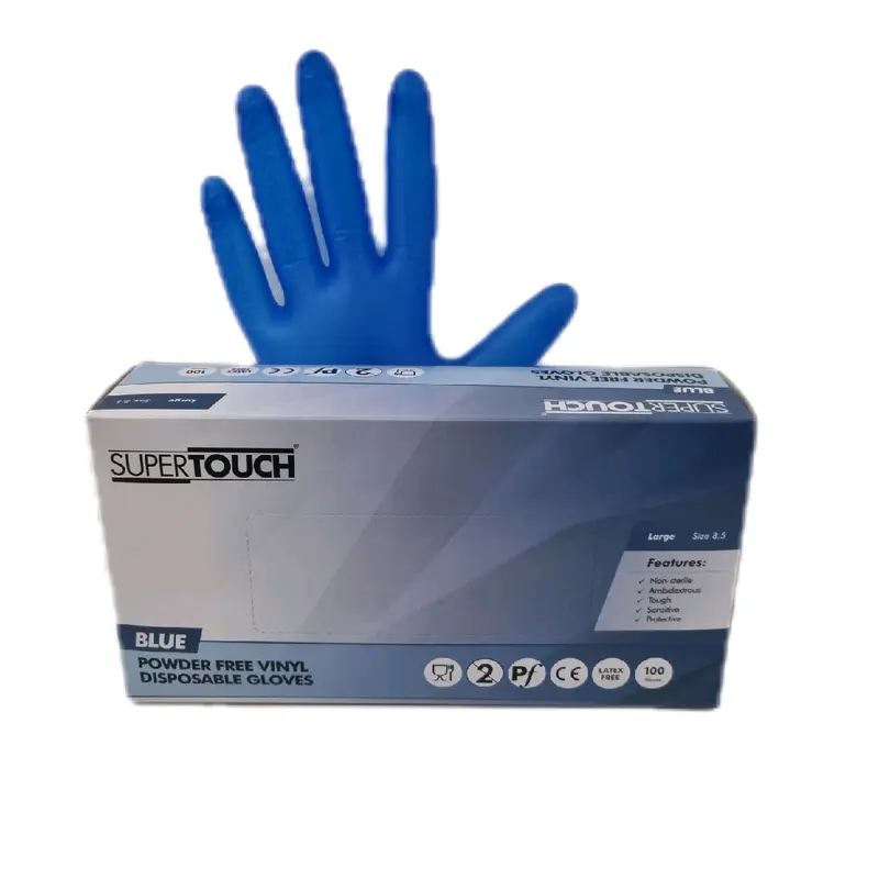 Supertouch 100 Blue Vinyl Disposable Gloves Sizes S/M/L/XL Available Powderfree Foodsafe Cleaning  Latex Free 0