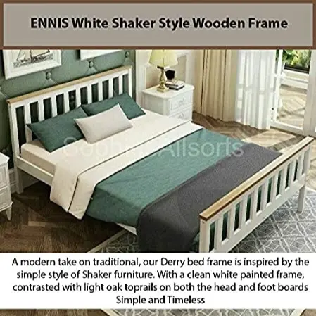 Shaker white wooden double bed & sprung mattress 0