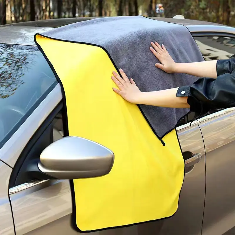 5pcs Super Absorbent Microfiber Towels For Car Detailing - Scratch-Free, High Absorption, Fade & Bleach Resistant, Multi-Purpose Cleaning Cloth With Hemmed Edges, Yellow And Gray, Sizes