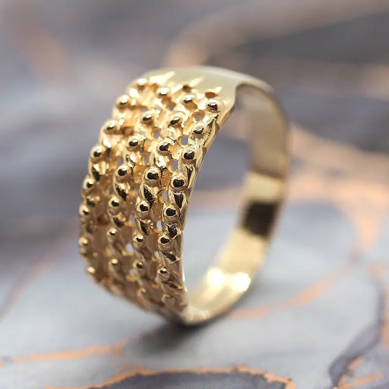 Yellow Gold 4-Row Gents Keeper Ring, size S 1