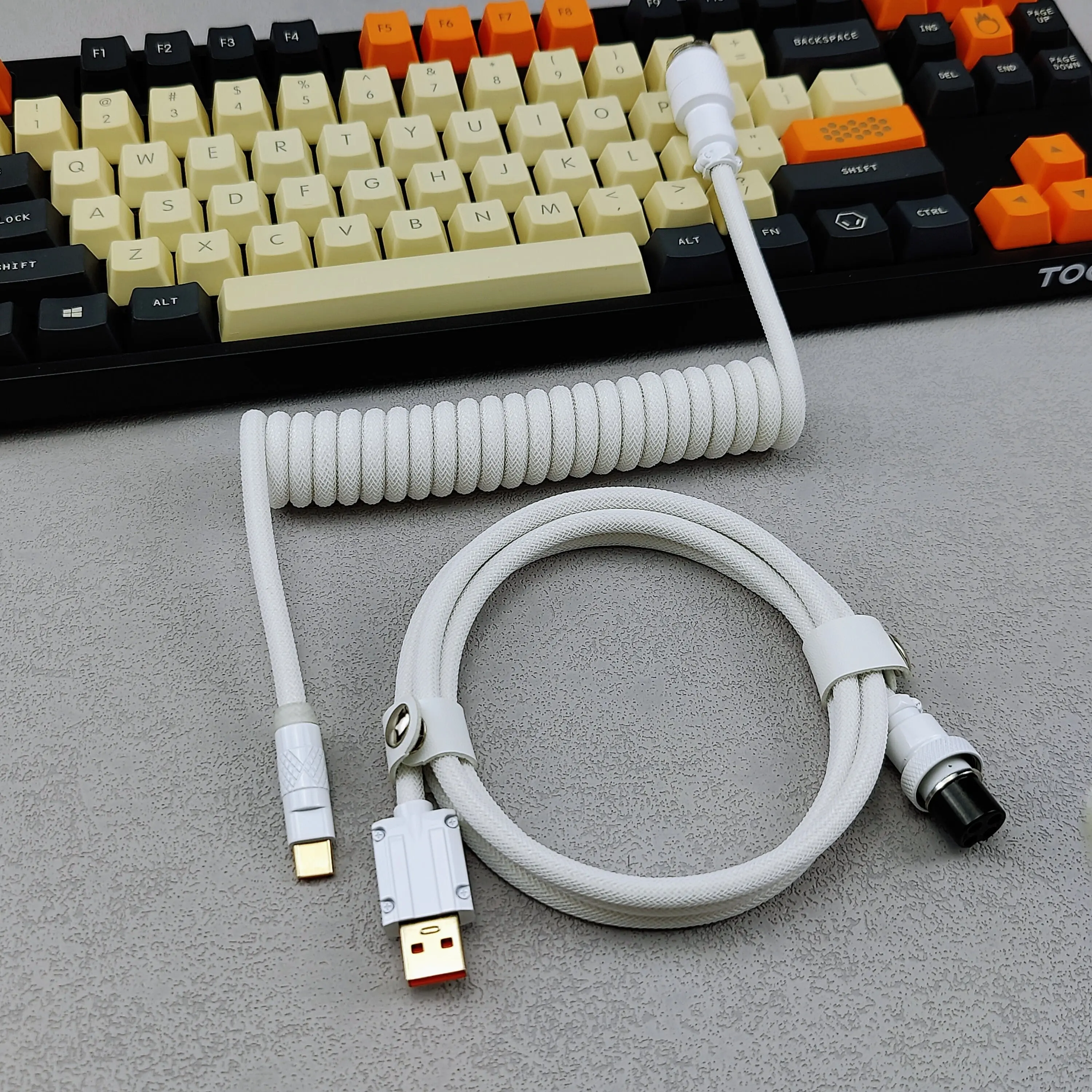White - Coiled 185CM Type C USB Cable for Mechanical Gaming Keyboard