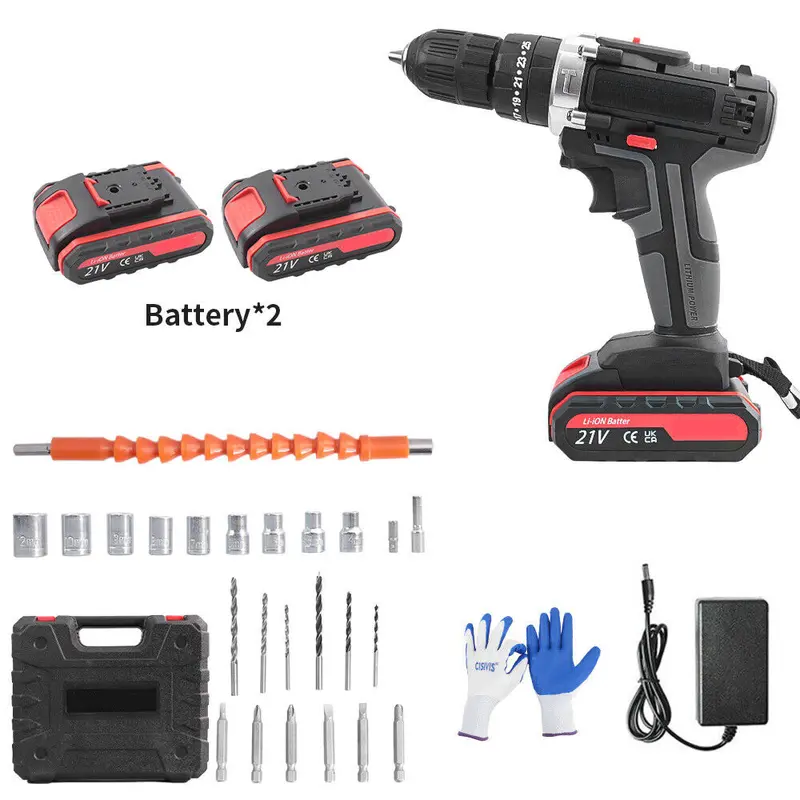 21V Cordless Combi Hammer Impact Drill Driver Electric Screwdriver Kit+2 Battery 3