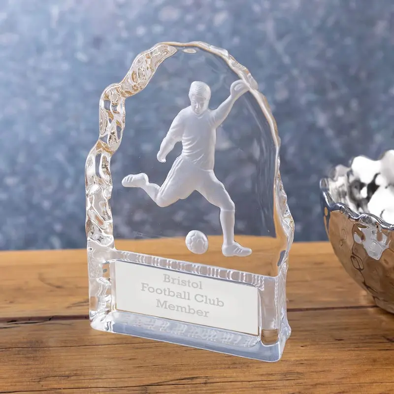 EIO Gifts Personalised Glass Footballer Wedge Trophy/Display - Engraved with any custom text 2