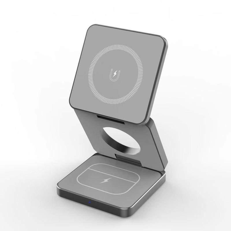Magnetic Aluminum Alloy Three-in-one Folding Wireless Charger 1