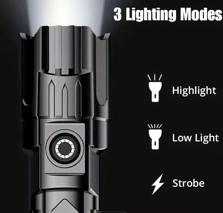 2-Pack LED Flashlights, USB Rechargeable with Telescopic Zoom, High-Lumen Outdoor Tactical Flashlight, 18650 Lithium Battery, Portable and Durable with Built-in Charging strong 6