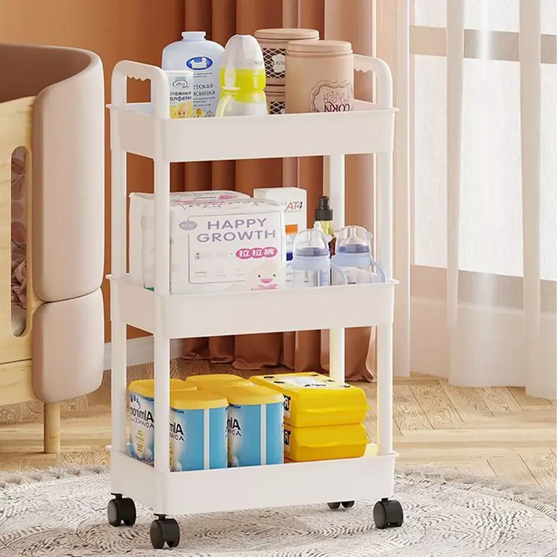 Multi-tier Trolley on Wheels Kitchen Storage Utility Cart with Shelves Rolling Organiser Rack 1