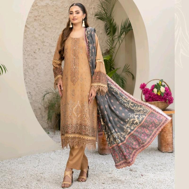 AIZA WINTER COLLECTION! DHANAK FABRIC 3 PIECE SUIT WITH PASHMINA SHAWL 5