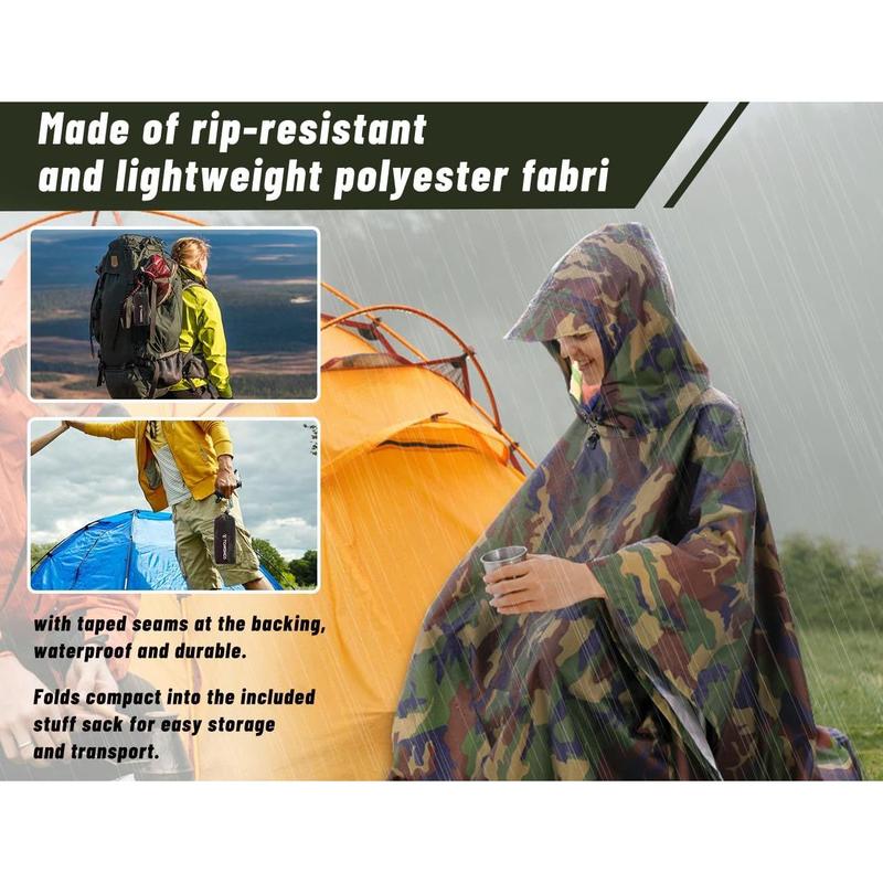 TOMSHOO Rain Poncho, Raincoat, Waterproof Camping Tent, Tarpaulin, 3-in-1 Multifunctional rain Cover for Hunting, Camping, Hiking and Cycling 3