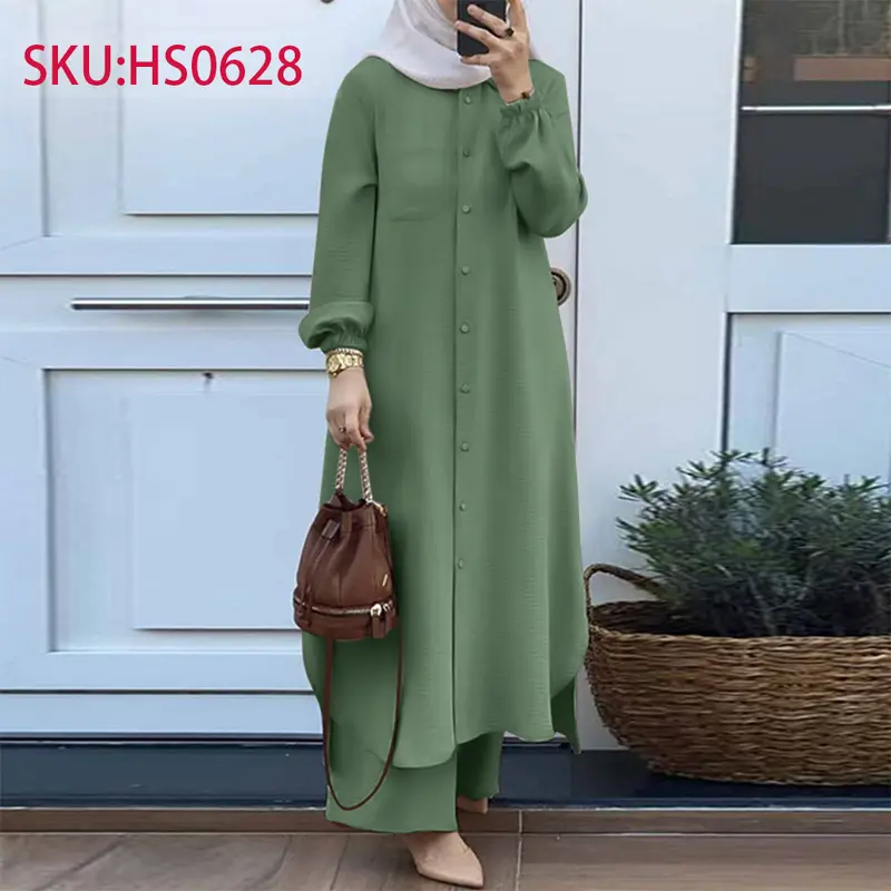 HS0628 HASA SERIES 2023 summer Muslim women's two-piece suit abayas crew neck elegant crew neck modest crew neck casual 0